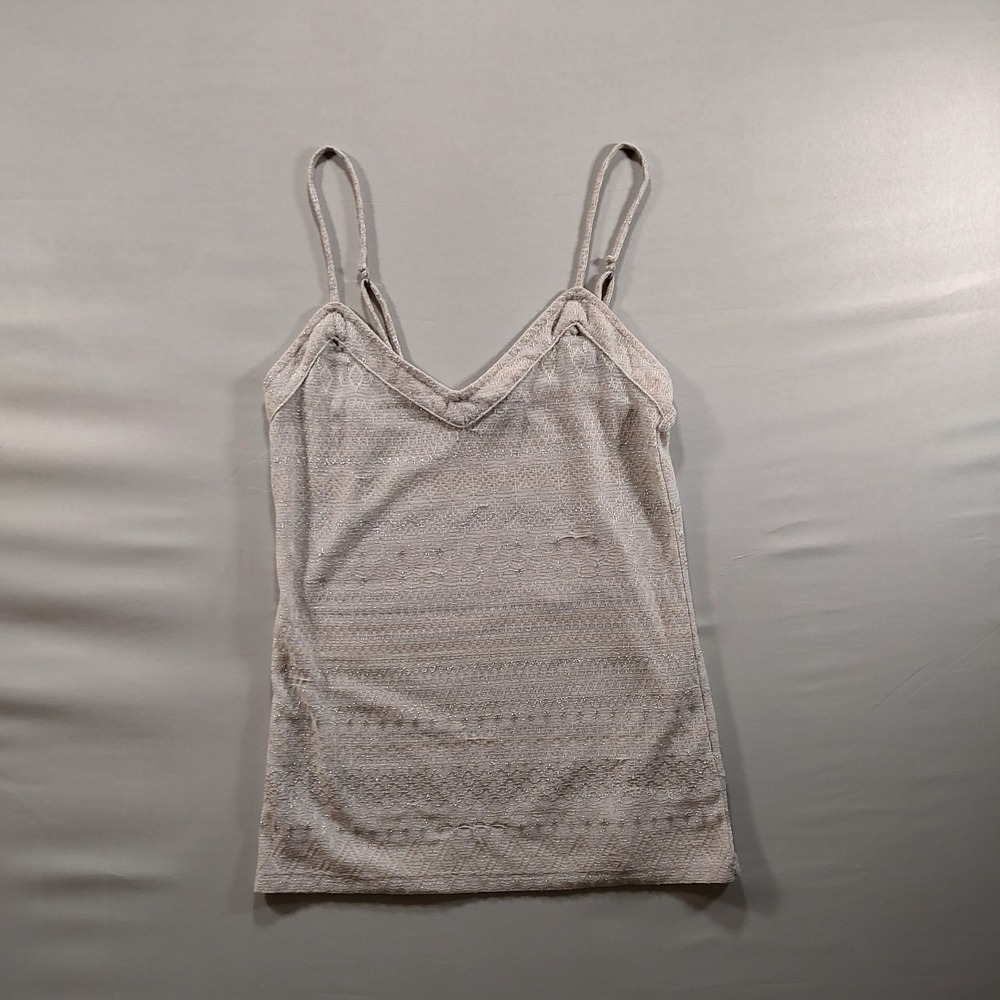 American Eagle Silver Off-White Geometric Spaghetti Strap Tank Top PXS